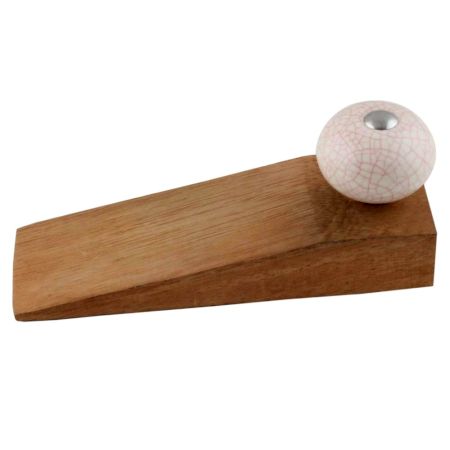 2 Pieces Cream Pink Crackle Ceramic Wooden Door Stopper